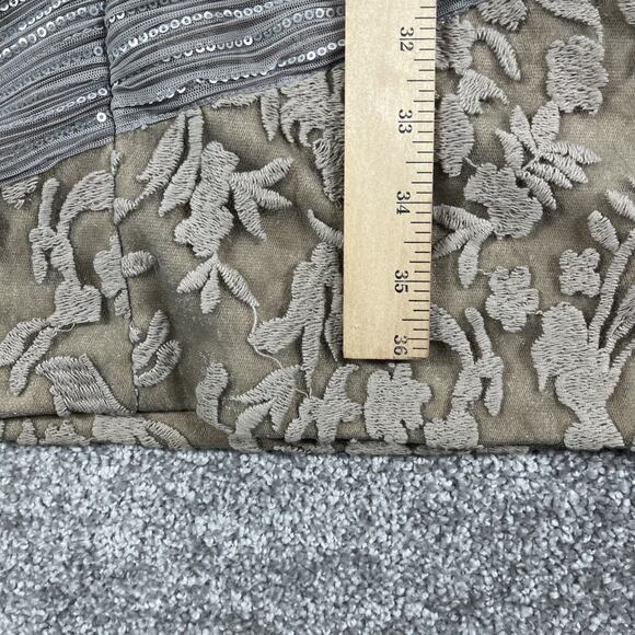 Tadashi Shoji Dress Womens 6 Lace Embroidery Sequins Multi Textured Taupe Silver - Picture 14 of 15